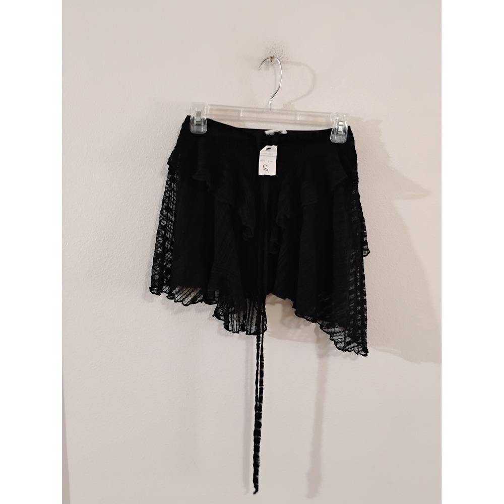 Sky to Moon Black Ruffle Lace Asymmetrical Mini Skirt Small SK40042B